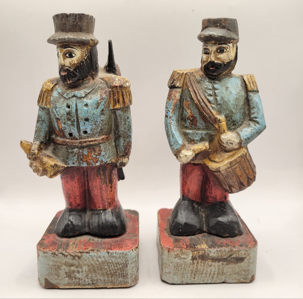 Vintage Verboan Spain Wood Carved Soldier Bookends 1960s Saks Fifth Avenue